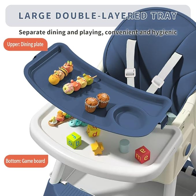 High Chairs for Babies and Toddlers, 4 in 1 Convertible Baby High Chair, Portable High Chair for Travel with Adjustable Height and Back, Foldable HighChair with Wheels& Pu Cushion-BubblyBeeBaby