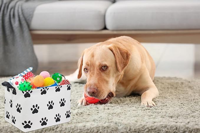 HIYAGON Dog toy Basket Dog Toy Bin Cute Toy Storage Basket Organizer Box Kids Gift Basket Empty Rectangular Room Decor for Home(Paw)-BubblyBeeBaby