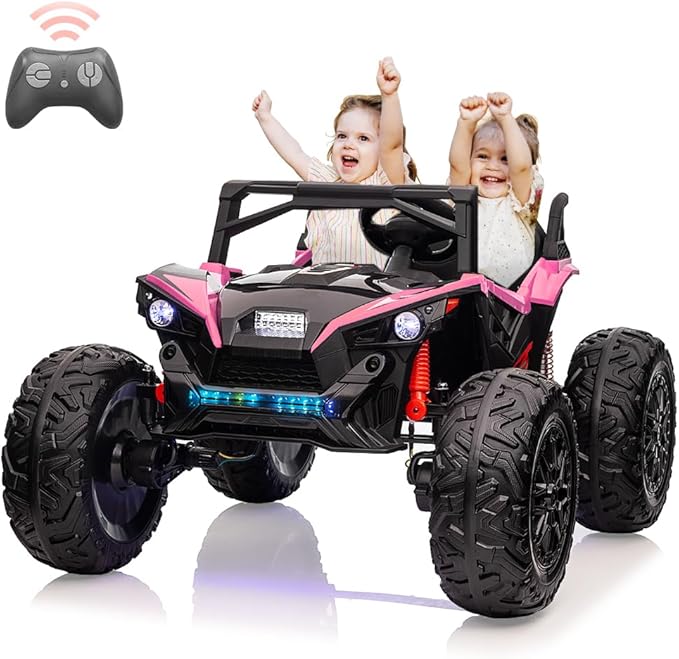 2 Seaters 24V Ride on UTV with Remote Control,10AH Battery, 400W Powerful Motors with 17" EVA Wheels, 20.5“ Seat Width Electric Ride Toy with Metal Suspension,LED Lights,Music,Horn (Rose)-BubblyBeeBaby