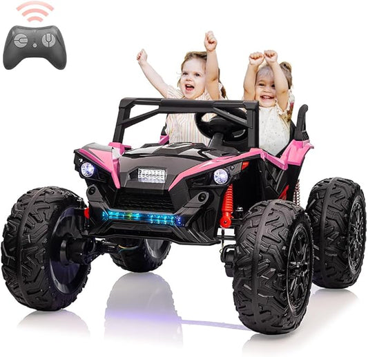 2 Seaters 24V Ride on UTV with Remote Control,10AH Battery, 400W Powerful Motors with 17" EVA Wheels, 20.5“ Seat Width Electric Ride Toy with Metal Suspension,LED Lights,Music,Horn (Rose)-BubblyBeeBaby