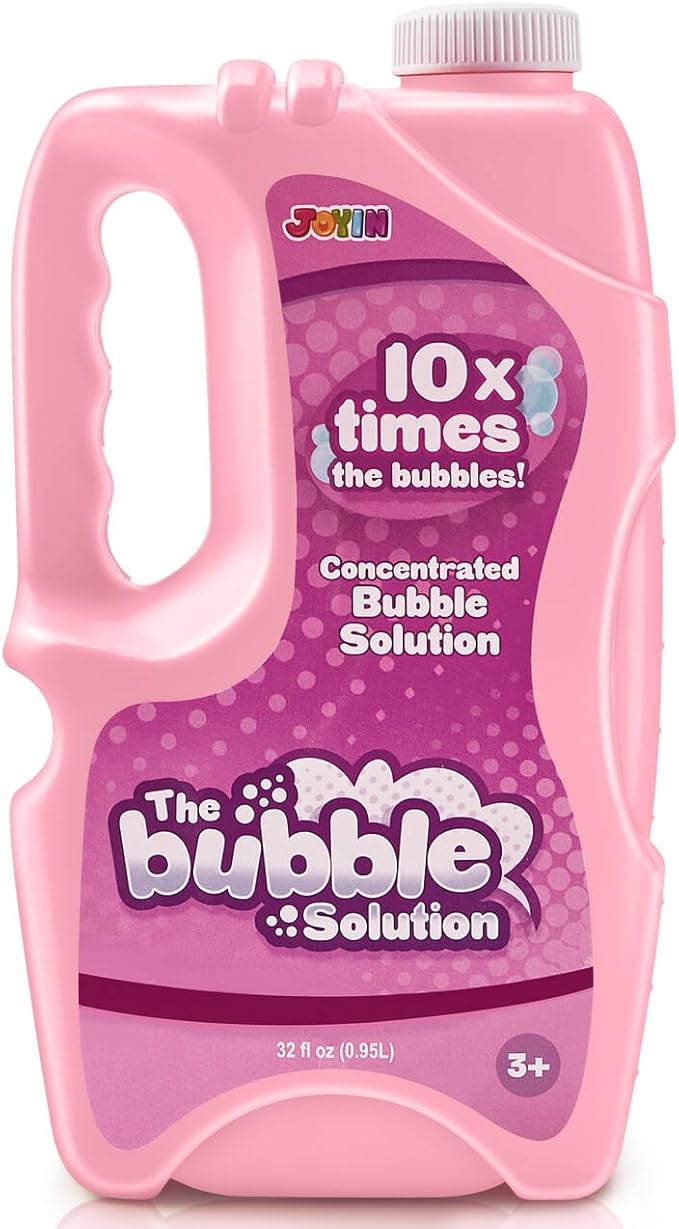 JOYIN 32 oz Bubble Solution Refills (Close to 1L/ 2.5 Gallon), Concentrated Solution for Bubble Machine, Wands, Blower, Easter (Pink)-BubblyBeeBaby