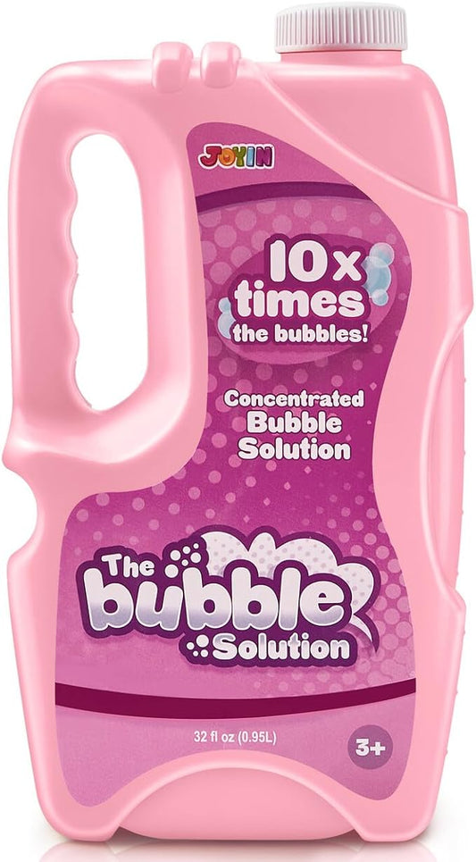 JOYIN 32 oz Bubble Solution Refills (Close to 1L/ 2.5 Gallon), Concentrated Solution for Bubble Machine, Wands, Blower, Easter (Pink)-BubblyBeeBaby