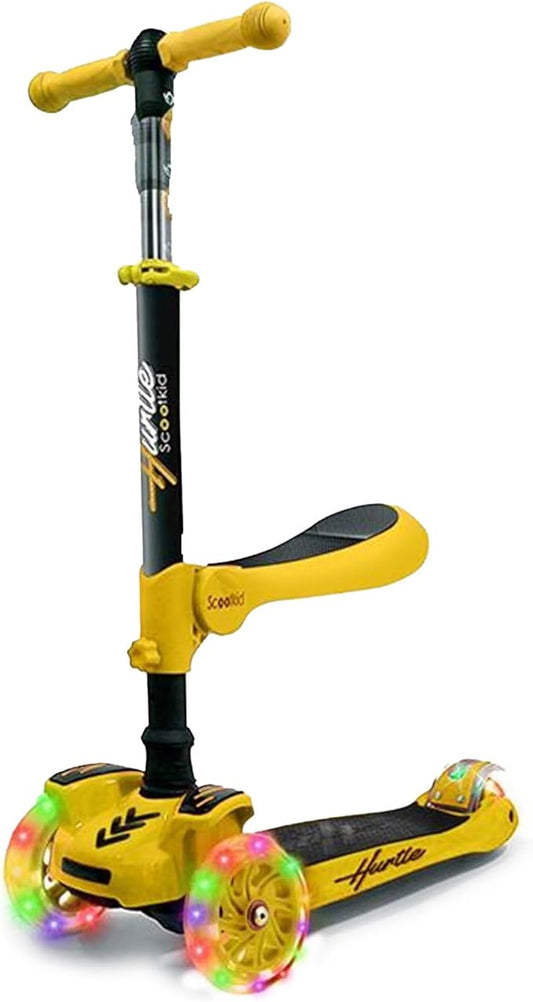 Hurtle 3-Wheeled Scooter for Kids - Wheel LED Lights, Adjustable Lean-to-Steer Handlebar, and Foldable Seat - Sit or Stand Ride with Brake for Boys and Girls Ages 1-14 Years Old-BubblyBeeBaby