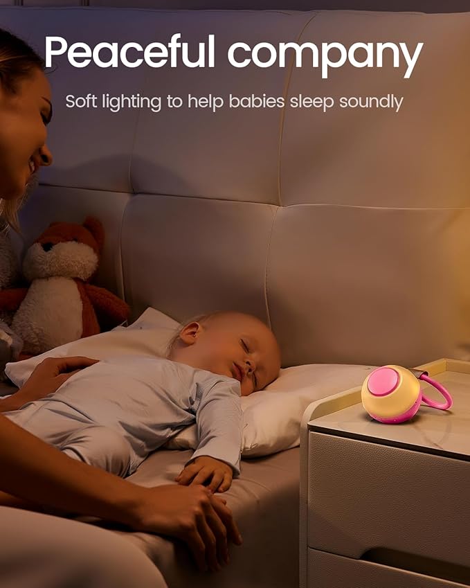 2025 Mom's Choice Awards, Portable Sound Machine for Baby Adult, AI Cry Detection, 18 Soothing Sound, Bluetooth Rechargeable White Noise Machine for Home Travel, Nursery Light, Barbie Pink-BubblyBeeBaby