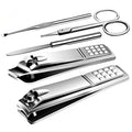 Manicure Pedicure Kit Nail Clippers Set Fingernails & Toenails Vibrissac Scissor 5 Pieces Best Care Tools for Man & Women with Travel Case (Gray/Black_A) (Primary Color of Stainless Steel_A)