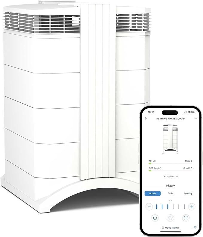 IQAir HealthPro Compact XE Air Purifier - Compact HyperHEPA Fration for Rooms up to 1240 sq ft - Allergens, Smoke, Dust, Mold, Pet Dander, Swiss Made, WiFi Enabled-BubblyBeeBaby