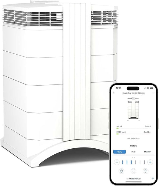 IQAir HealthPro Compact XE Air Purifier - Compact HyperHEPA Fration for Rooms up to 1240 sq ft - Allergens, Smoke, Dust, Mold, Pet Dander, Swiss Made, WiFi Enabled-BubblyBeeBaby