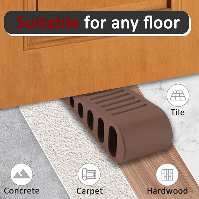 JQK Rubber Door Stopper Wedge, Bronze 2 Pack Soft TPR Premium Door Stops for Bottom of Heavy Duty Door on Tile, Concrete, Carpet, Wooden Floor, DSB61-ORB-P2-BubblyBeeBaby