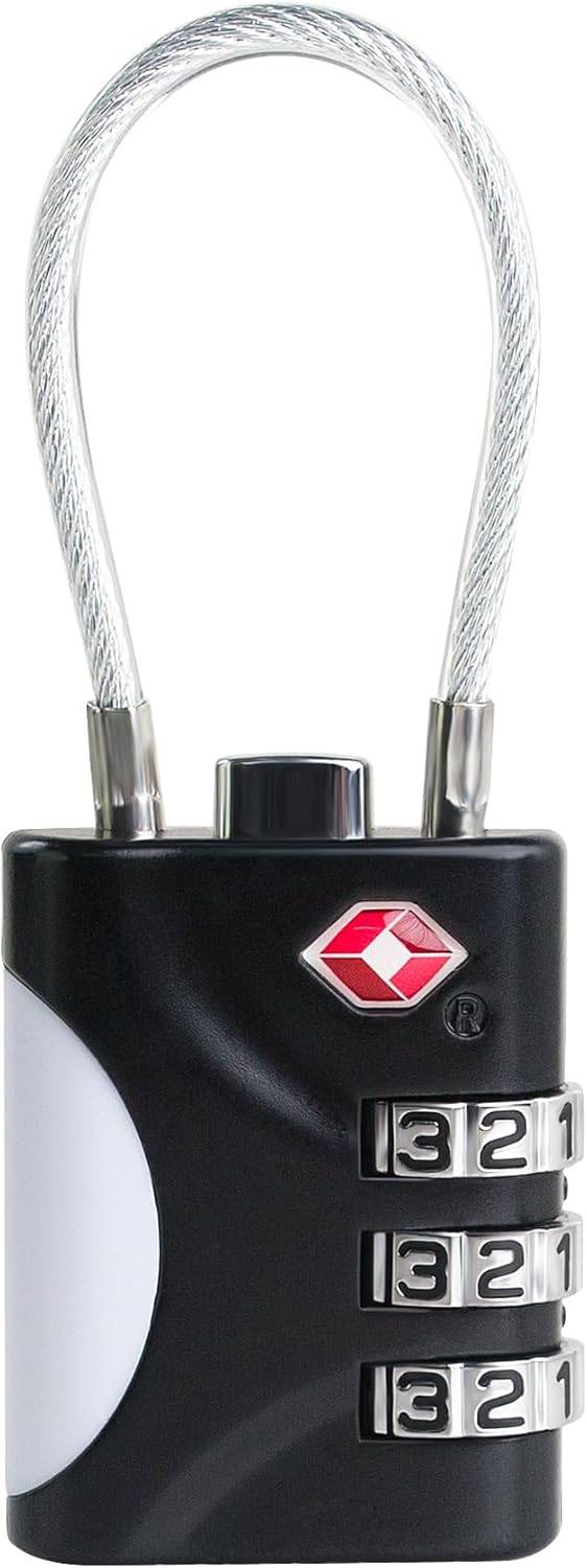 TSA Locks for Luggage, Small Combination Lock with Cable, Luggage Locks TSA Approved, Combo Lock for Suitcase, Cabinet, Gym Locker, Backpack, Small Padlock for Travel Essentials (Black)