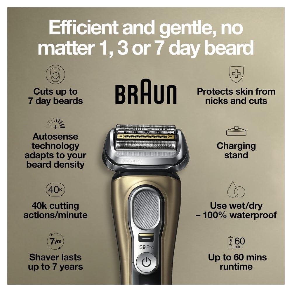 Braun Series 9 Pro 9419s Electric Shaver for Men, Wet & Dry Shave, Shaving Kit with 4+1 Head with ProLift Trimmer
