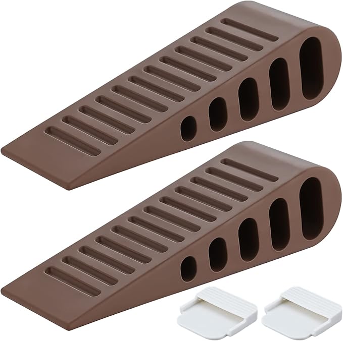 JQK Rubber Door Stopper Wedge, Bronze 3 Pack Soft TPR Premium Door Stops for Bottom of Heavy Duty Door on Tile, Concrete, Carpet, Wooden Floor, DSB61-ORB-P3-BubblyBeeBaby