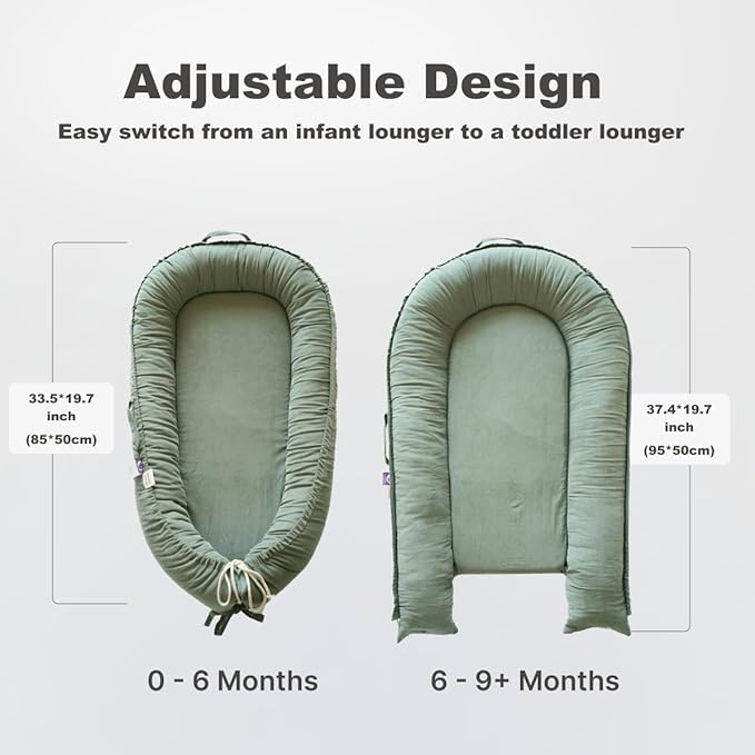 Infant Lounger, Baby Nest Cover for Baby Girls & Boys, Newborn Essentials for Baby 0-18+ Months, 100% Cotton Breathable (Sage Green, Corduroy)-BubblyBeeBaby
