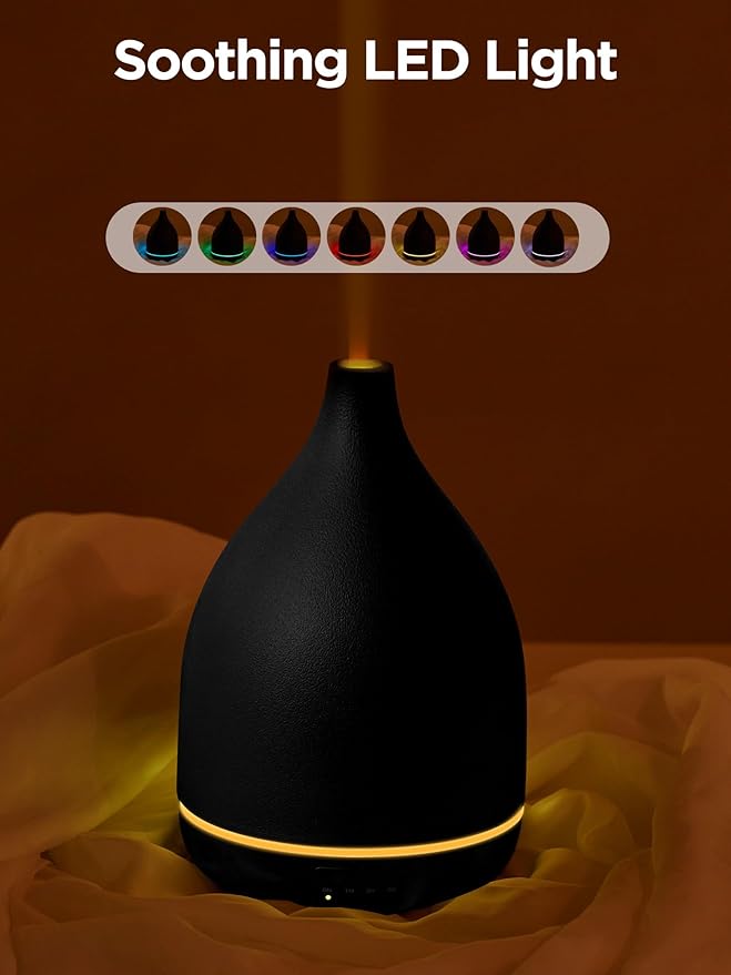 InnoGear Oil Diffuser, 300ML Ceramic Diffuser for Essential Oils Handcrafted Aromatherapy Diffuser Ultrasonic Cool Mist Humidifier with 4 Timers Waterless Auto Off for Room Office, Black-BubblyBeeBaby