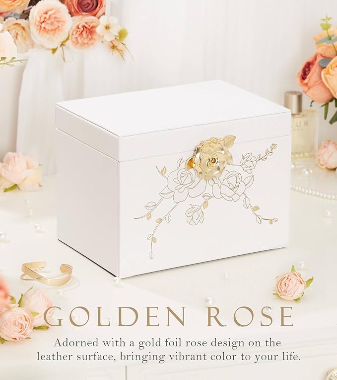Jewelry Box with Lock for Girls: Jewelry Organizer for Dresser - 3-Drawer Earrings Storage Girls Women Gift (White)-BubblyBeeBaby