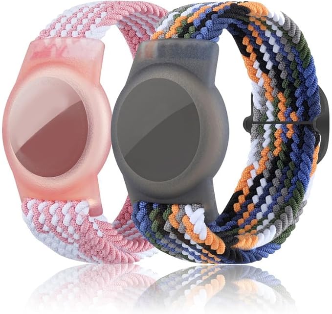 2 Pack Kids Bracelet Compatible with AirTag, GPS Kid Tracker Holder Braided Wristband for Apple Air Tag, 2022 Upgraded Nylon Adjustable Anti Lost Airtag Watch Band for Kids Children Elders-BubblyBeeBaby