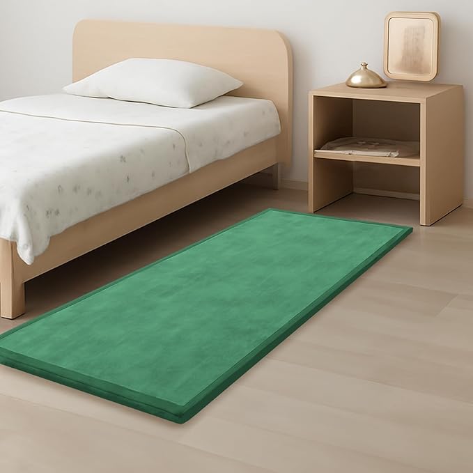 1.3" Thick Baby Play Mat for Floor, 28x72 Foam Tummy Time Mat, Padded Support Soft Plush Bedside Rugs for Infant Kids Toddler Crawling Kick Activity (Emerald)-BubblyBeeBaby