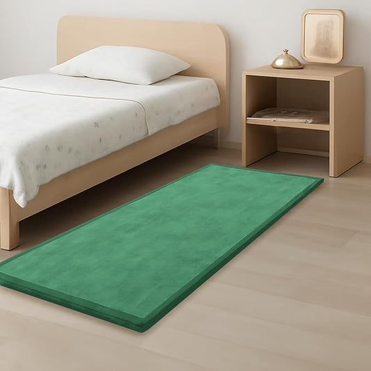 1.3" Thick Baby Play Mat for Floor, 28x72 Foam Tummy Time Mat, Padded Support Soft Plush Bedside Rugs for Infant Kids Toddler Crawling Kick Activity (Emerald)-BubblyBeeBaby