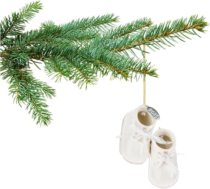 Ivory Baby Shoe Ornament Babys First Christmas Boy or Girl Ornament Cream Porcelain Baby Booties, Can Be Personalized, with Gift Box (2025)-BubblyBeeBaby