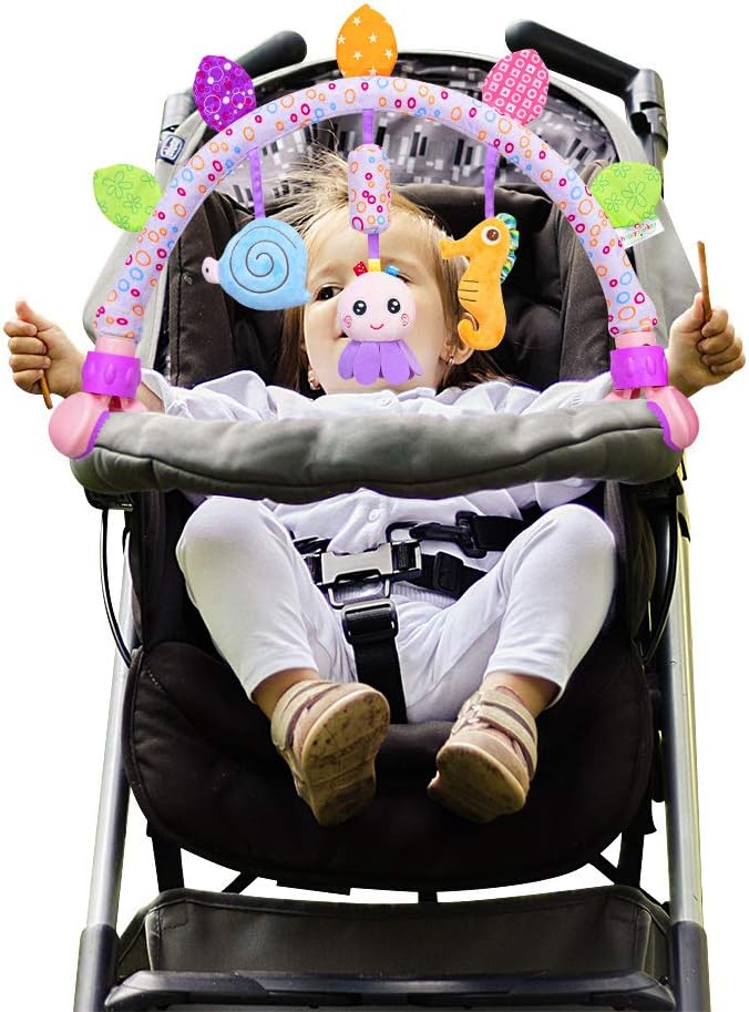 Caterbee Travel Arch Bassinet Toys for Baby Hanging on Stroller, Crib & Pram. Activity Toy bar for Baby Bouncer(Purle)-BubblyBeeBaby
