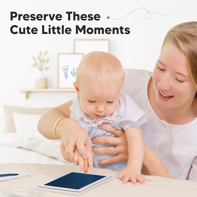 2-Pack Inkless Baby Hand and Footprint Kit - Mess Free Ink Pad for Newborn Keepsake, Dog Nose & Paw Print Kit, Clean Touch Ink Pad for Baby Hand & Footprints, Ideal New Mom Gifts (Navy, L)-BubblyBeeBaby