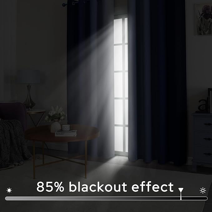 HOMEIDEAS Navy Blue Ombre Blackout Curtains, 52 X 63 Inch Length Gradient Color Room Darkening Curtains with Grommet Thermal Insulated Window Drapes for Living Room, Bedroom, 2 Panels-BubblyBeeBaby