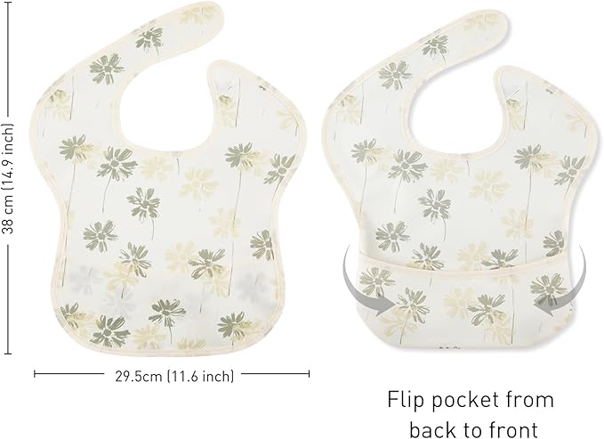 Mess Proof Baby Bib 3 Pack, Waterproof Led Weaning Baby Feeding Bibs with Food Catcher, Travel Feeding Bibs-BubblyBeeBaby