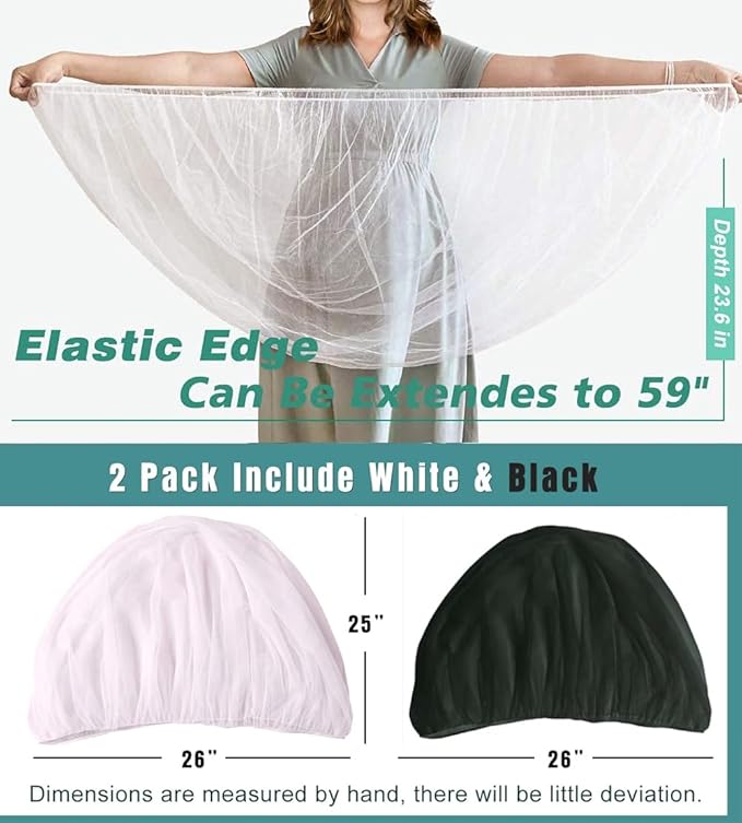 Durable Baby Stroller Mosquito Net (2 Pack) - Universal Elastic Edge Mesh Cover for Bassinets, Cradles, Playards, Car Seats & Mini Cribs | Breathable Travel Essential Newborn Protection (Black+White)-BubblyBeeBaby