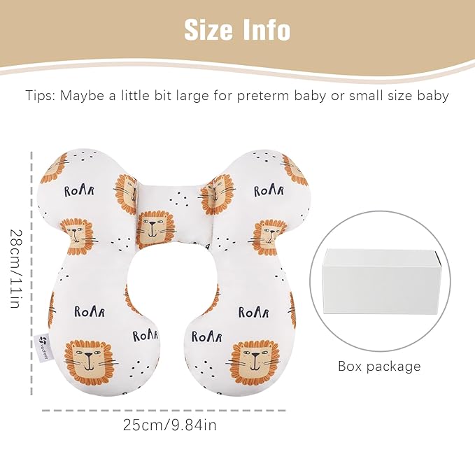 vocheer Baby Travel Pillow(Upgraded), Head and Neck Support Pillow for Pushchair, Car Seat,Stroller, Bouncer, Cotton, Lion-BubblyBeeBaby