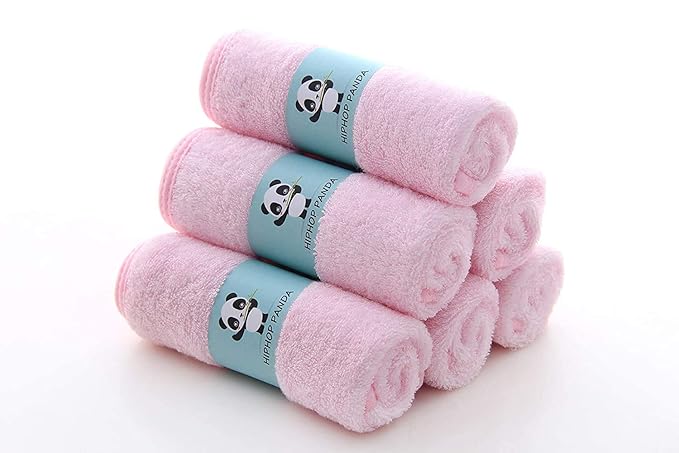 HIPHOP PANDA Baby Washcloths, Rayon Made from Bamboo - 2 Layer Ultra Soft Absorbent Newborn Bath Face Towel - Reusable Baby Wipes for Delicate Skin - Pink, 30 Pack-BubblyBeeBaby
