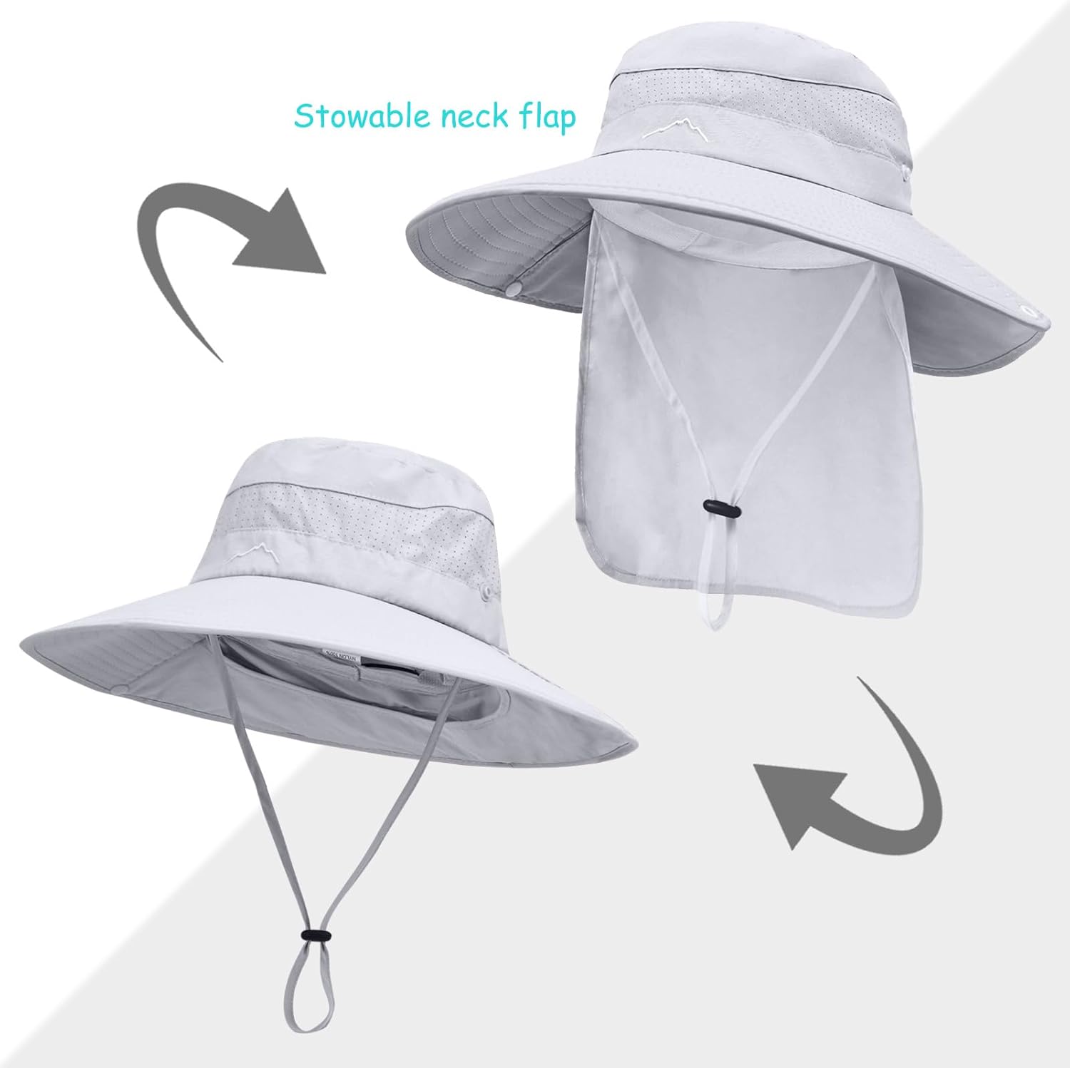 Sun Hats for Men Women, UPF50+ Protection Safari Hat,Wide Brim Fishing Hat with Neck Flap,Bucket Hats for Beach Hiking