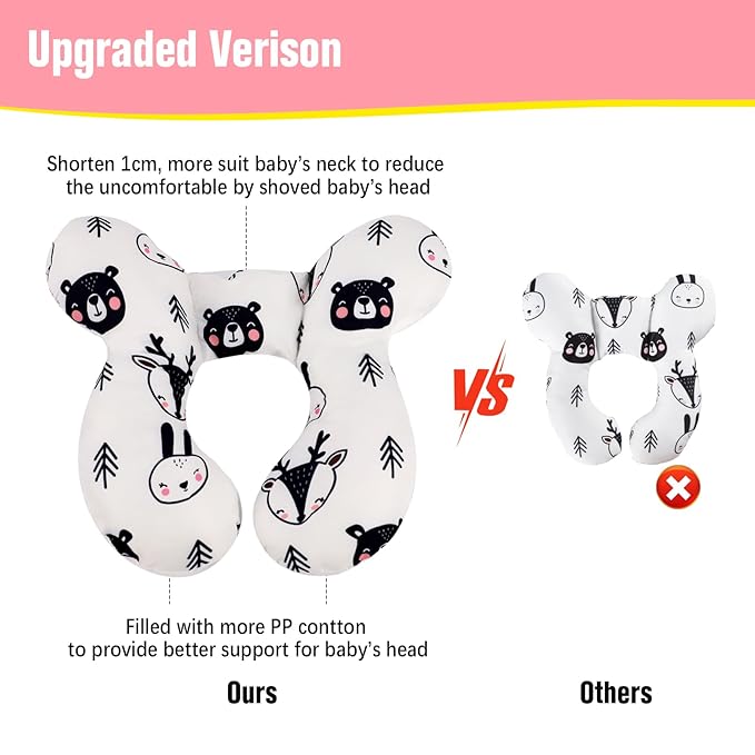 KAKIBLIN Baby Travel Pillow, Pillow for Head and Neck, Upgraded Baby Neck Support Pillow for Car Seat,Pushchair,Travel (Bear)-BubblyBeeBaby