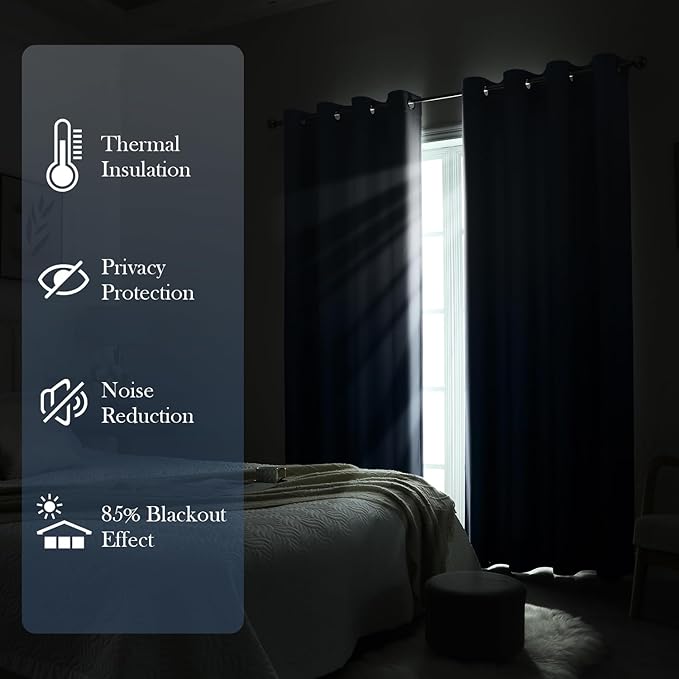 HOMEIDEAS Navy Blue Ombre Blackout Curtains 52 X 84 Inch Length Gradient Room Darkening Thermal Insulated Energy Saving Grommet 2 Panels Window Drapes for Living Room, Bedroom-BubblyBeeBaby
