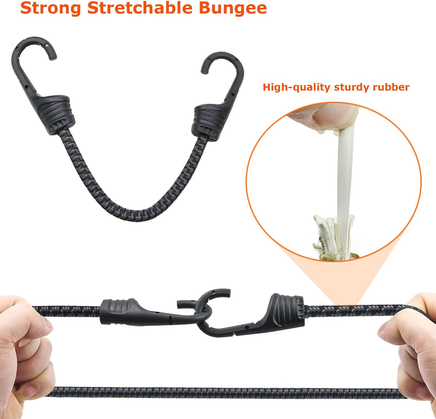 Bungee Cords with Dual Hooks, 12inch 6Pack Mini Bungee Straps 1/3 Inch Strong Elastic Rope Securing Tie Down for Camping,Tarps, Luggage,Bike Rack, Tent