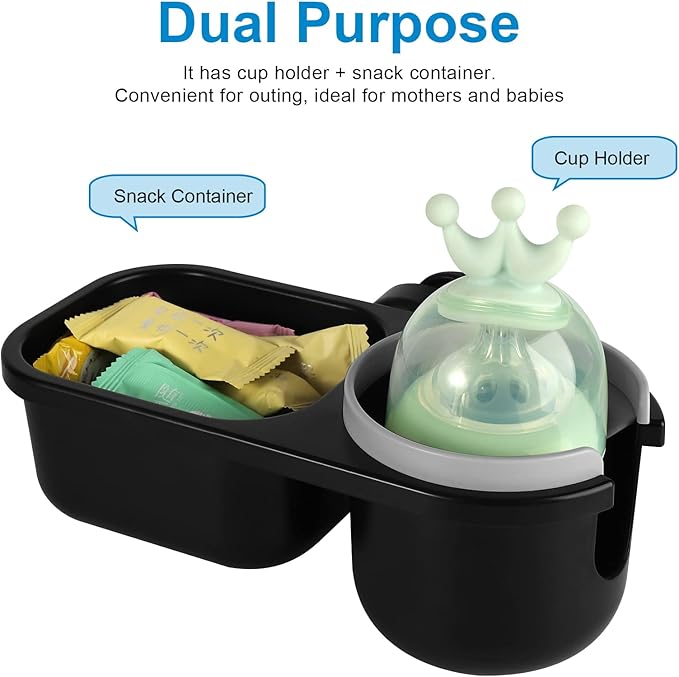 Accmor Stroller Cup Holder with Tray, Universal Cup Holder, Bike Bottle Holder, 360° Rotatable Large Caliber Drinks Holder for Stroller, Bike, Wheelchair, Walker-BubblyBeeBaby