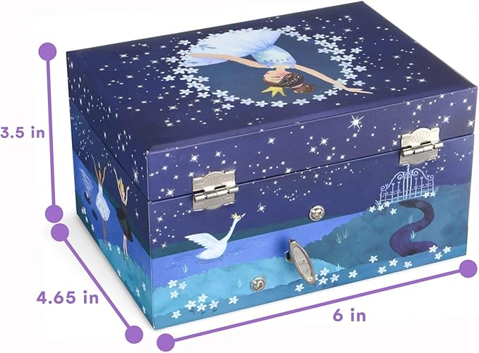 Jewelkeeper Girl's Musical Jewelry Storage Box with Spinning Ballerina, Glitter Design, Swan Lake Tune-BubblyBeeBaby