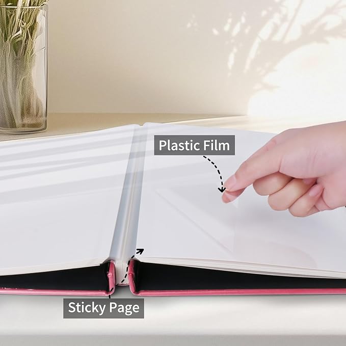 Inspirational Leather Photo Album,Magnetic Self-Stick Page Photo Album,Family Album,Hand Made DIY Albums Holds 3x5, 4x6, 5x7, 6x8 Photos (pink-always remember)-BubblyBeeBaby