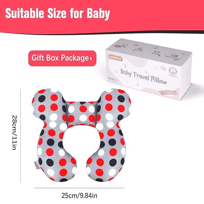 KAKIBLIN Baby Travel Pillow,Baby Neck Pillows for Car Seat,Upgraded Baby Head Pillow,Toddler Head and Neck Baby Support Pillow for Car Seat, Pushchair,Travel (Grey Pot)-BubblyBeeBaby