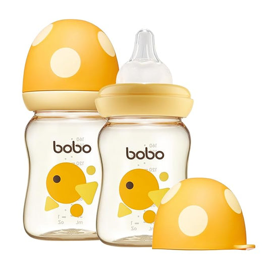 YOHKOH PPSU Baby Bottle Wide Neck, Newborn Anti-Colic Baby Bottle with Natural Response Nipple, Streamlined Body, Easy to Clean (5.4oz (Pack of 2), Yellow)-BubblyBeeBaby