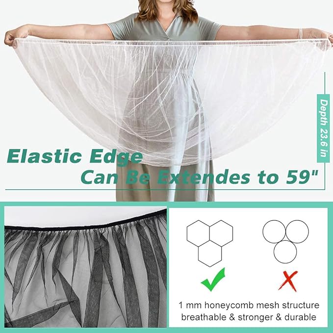 Baby Stroller Mosquito Net (2 Pack) - Durable Mesh Protection for Bassinets, Cradles, Playards, Pack N Plays & Portable Mini Cribs | Breathable Universal Fit Insect Barrier (Black)-BubblyBeeBaby