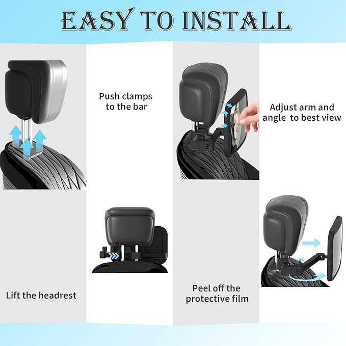 Baby Car Mirror Rear Facing, Safety Adjustable Car Seat Mirror for Baby Extendable Camera Monitor with Hook Clip Design Clear View ShatterProof + 2 Baby on Board Stickers,2 Seat Headrest Hook-BubblyBeeBaby