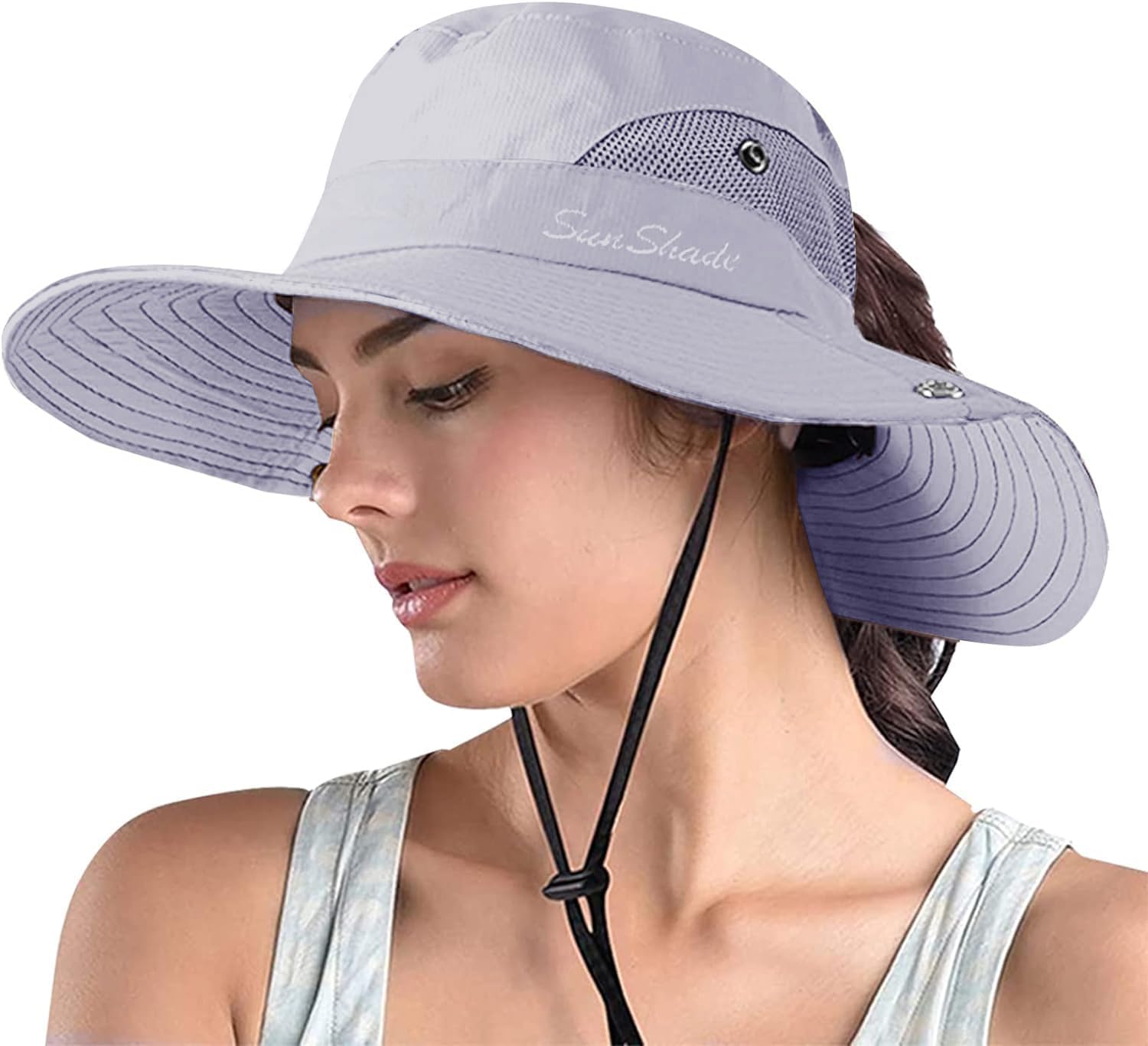ZOORON Women's Ponytail Safari Sun Hat,Wide Brim UV Protection Outdoor Bucket Hat,Foldable Beach Summer Fishing Hat