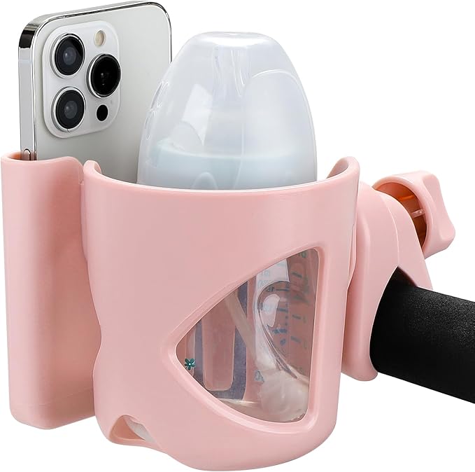 Accmor Universal Cup Holder, Stroller Cup Holder with Phone Holder, 360° Rotatable Large Caliber Designed Bottle Holder for Stroller, Bike, Wheelchair, Walker, Scooter-BubblyBeeBaby
