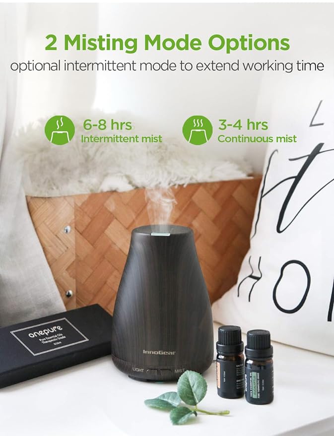 InnoGear Essential Oil Diffuser with Oils, 100ml Aromatherapy Diffuser with 6 Essential Oils Set, Aroma Cool Mist Humidifier Gift Set, Dark Wood Grain-BubblyBeeBaby