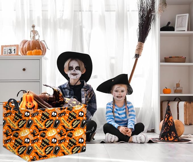 HIYAGON Rectangular Halloween Basket for Boys and Girls Kids Trick or Treat Pumpkin Basket for Halloween Parties Cute Storage Bin Organizer Box Room Decor(Spider Halloween)-BubblyBeeBaby