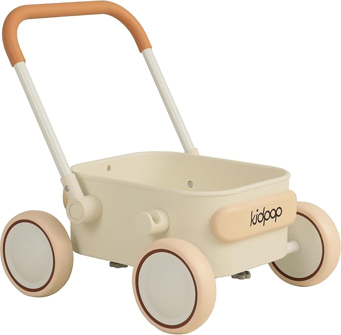 Kidpop PULA 2-in-1 Push and Pull-Along Wagon, Baby Push Walker for First Learner from 7 Month to 4 Year, One Year Birthday Gifts, Sturdy and Safe, Indoors and Outdoors (White)-BubblyBeeBaby