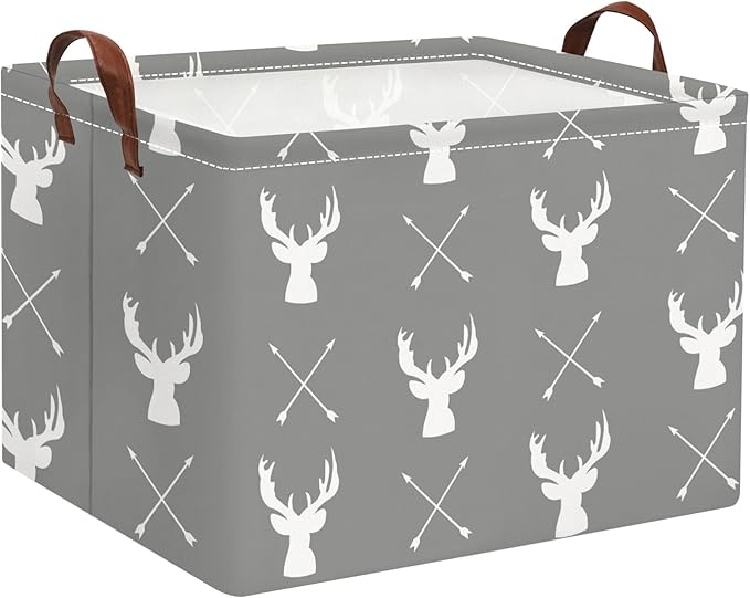 HIYAGON Baby Basket Cute Toy Bin for Boys and Girls Kids Storage Bin Organizer Box Gift Basket Empty Rectangular Deer Room Decor for Home(Grey deers)-BubblyBeeBaby