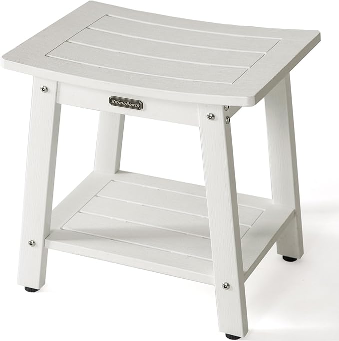 HDPS Shower Bench, White Plastic Shower Stool Seat for Shaving Legs, Spa Bath Seat, Heavy Duty Waterproof, Non-Slip, No Maintenance-BubblyBeeBaby