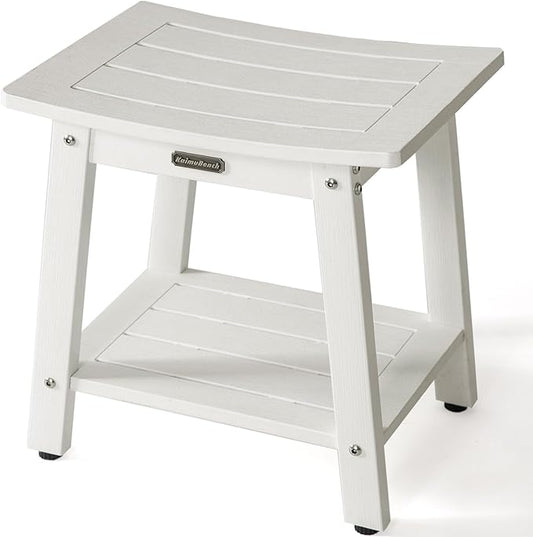 HDPS Shower Bench, White Plastic Shower Stool Seat for Shaving Legs, Spa Bath Seat, Heavy Duty Waterproof, Non-Slip, No Maintenance-BubblyBeeBaby