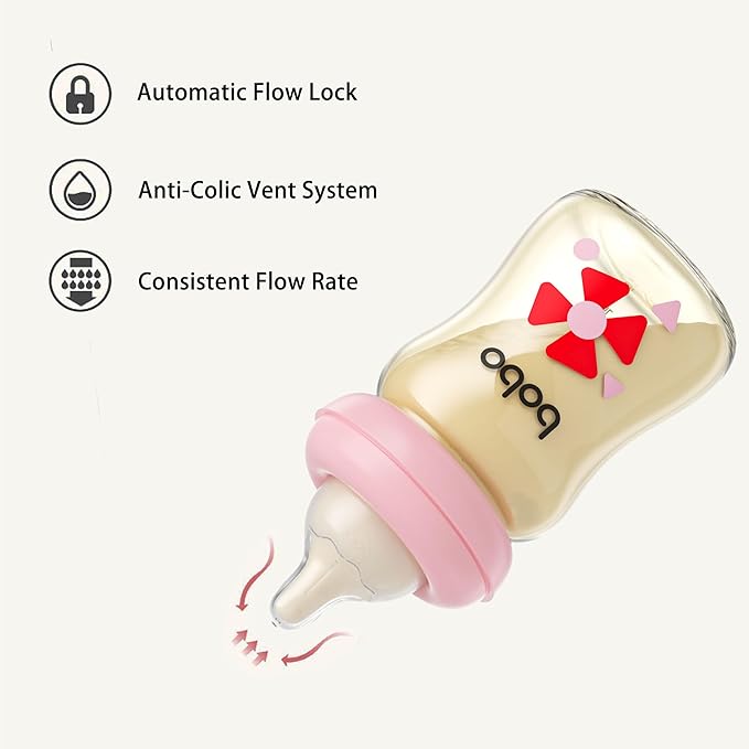 YOHKOH PPSU Baby Bottle Wide Neck, Newborn Anti-Colic Baby Bottle with Natural Response Nipple, Streamlined Body, Easy to Clean (5.4oz (Pack of 4), Red)-BubblyBeeBaby