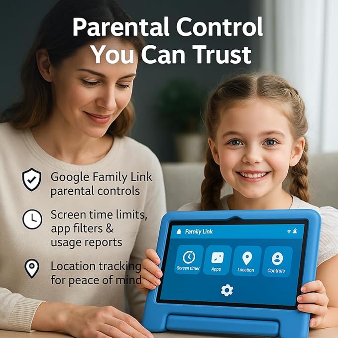 10.1" Kids Tablet Android 14 | 64GB Octa-Core 8GB RAM | Shockproof Case & Parental Control | 12H Fast Charge | HD Display w/Google Kids Space & Educational Apps | WiFi 6/Bluetooth/GPS | Ages 3-12-BubblyBeeBaby